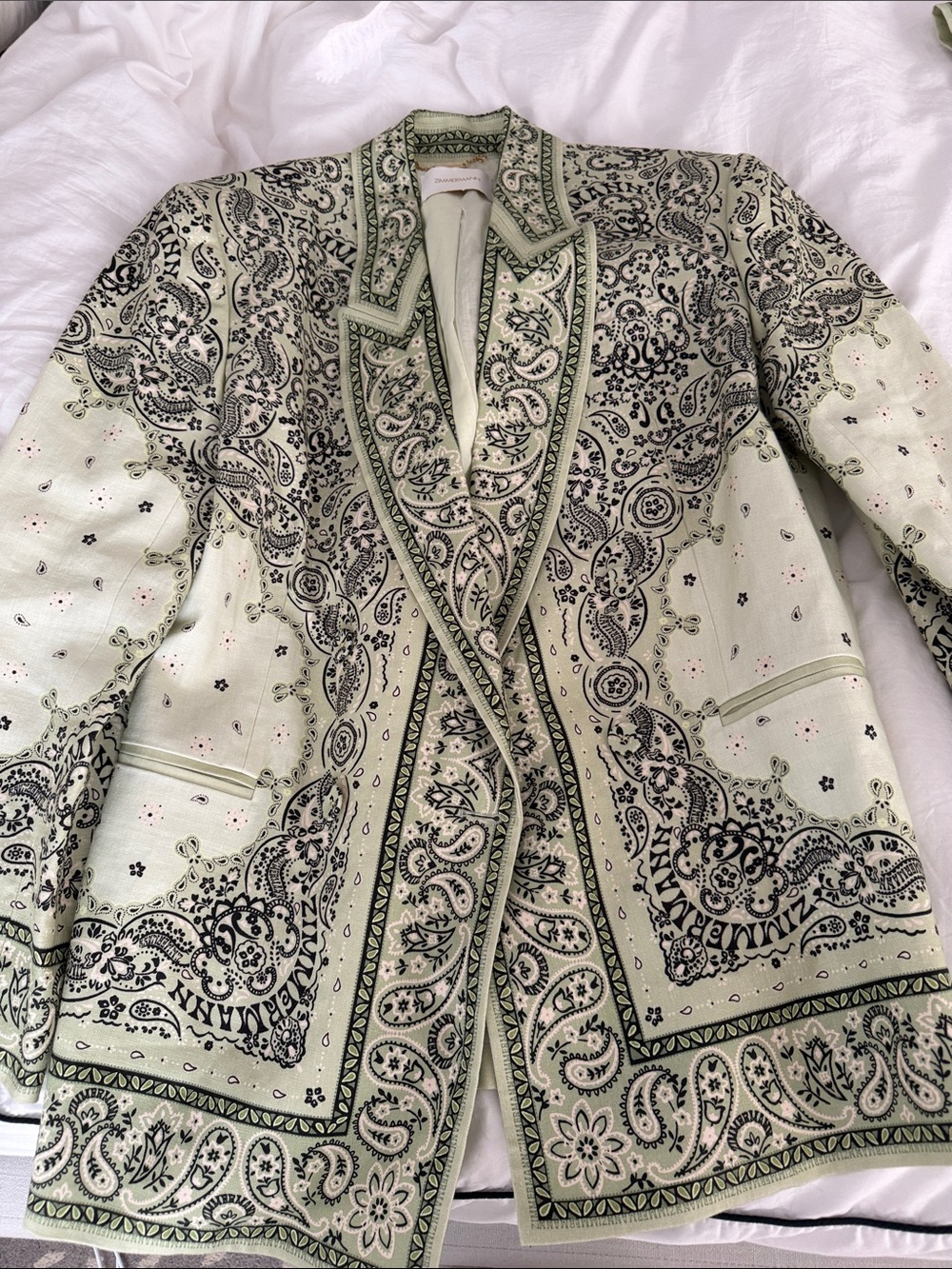 Zimmermann Light Green Paisley-Print Blazer